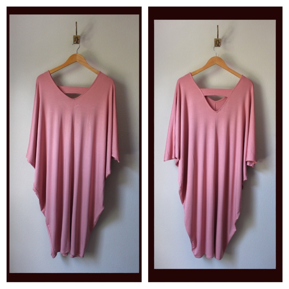 Miracle Berry Dusty Rose V-Neck Oversized Tunic Dress
